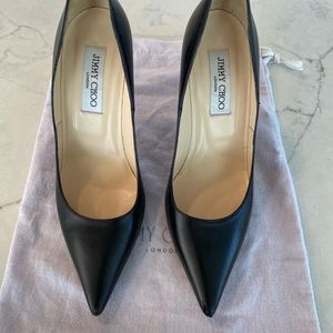 Jimmy Choo Black Leather Pumps Size 38 4” heel. Dust bag, but no box.